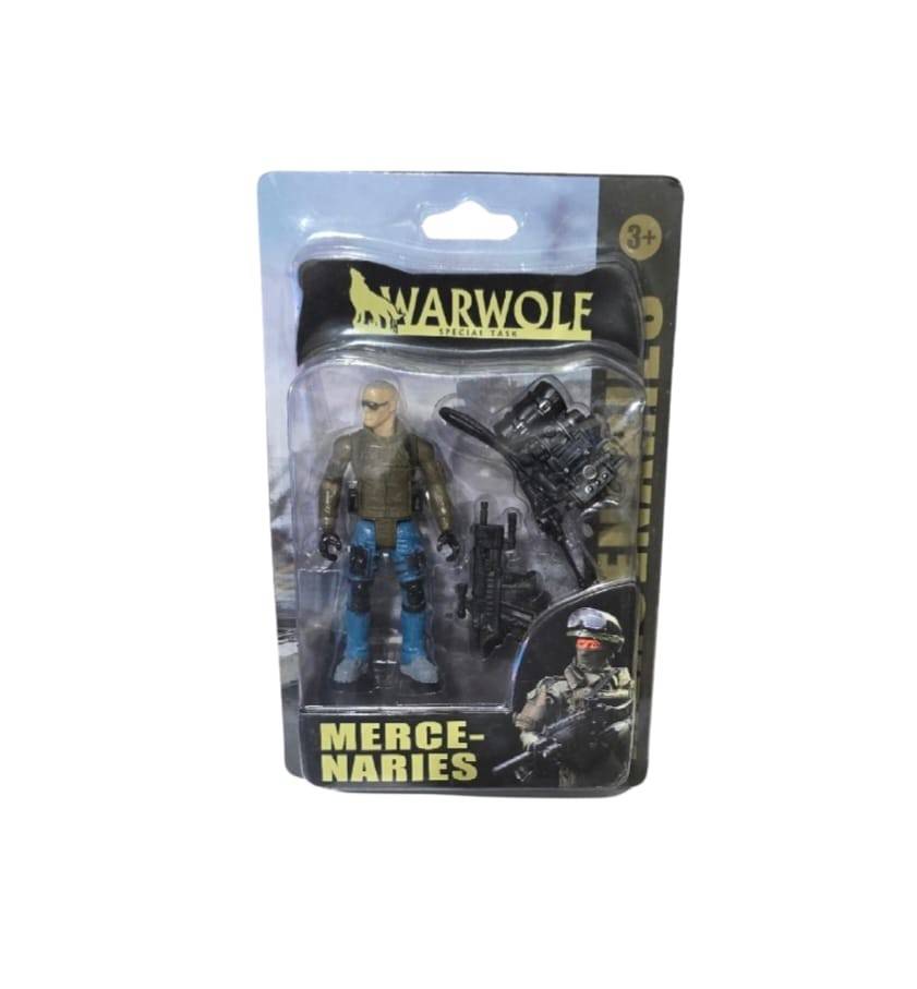 Figurina Soldat cu pusca, 2 accesorii, maro, 9.5 cm