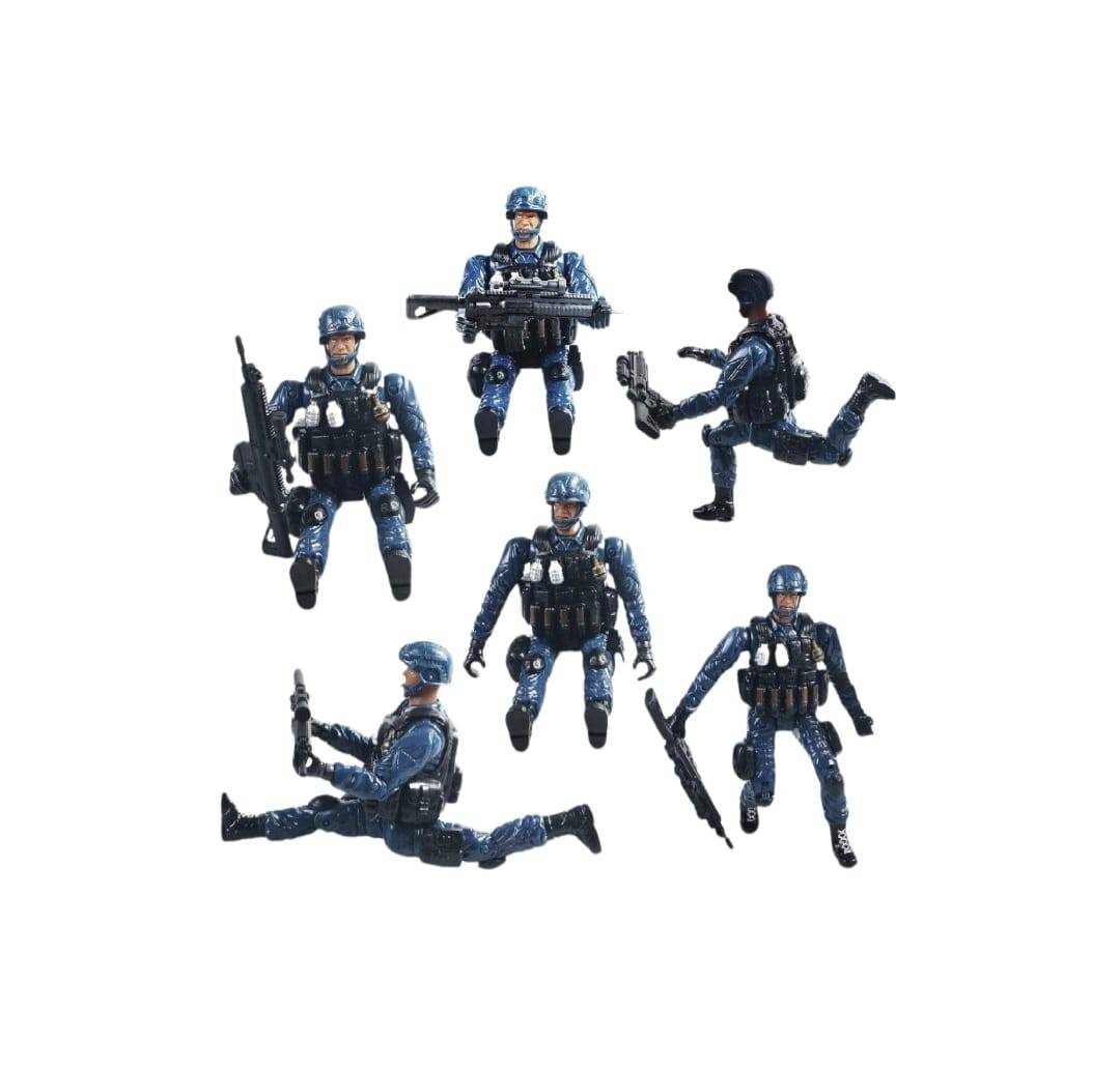 Figurina Soldat cu pusca, 4 accesorii, albastru/negru, 18 cm