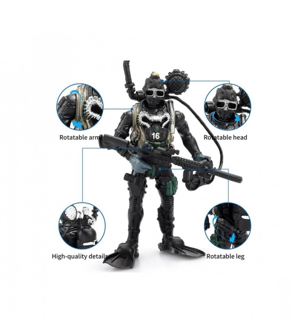 Figurina Soldat Scafandru, 3 accesorii, negru, 9.5 cm