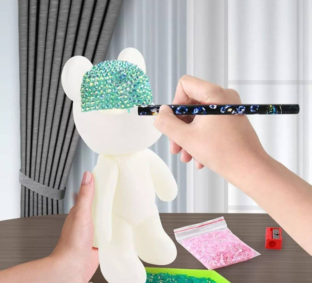 Figurina Ursulet de pictat cu sclipici, 3D, multicolor, 14 cm