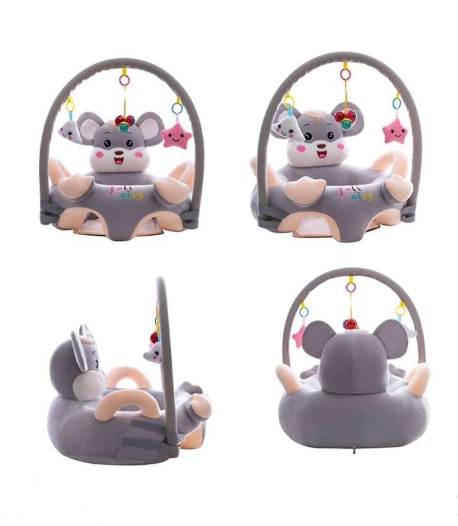 Fotoliu bebe 3D, Soricel, cu arcada si jucarii, multicolor, 55 cm