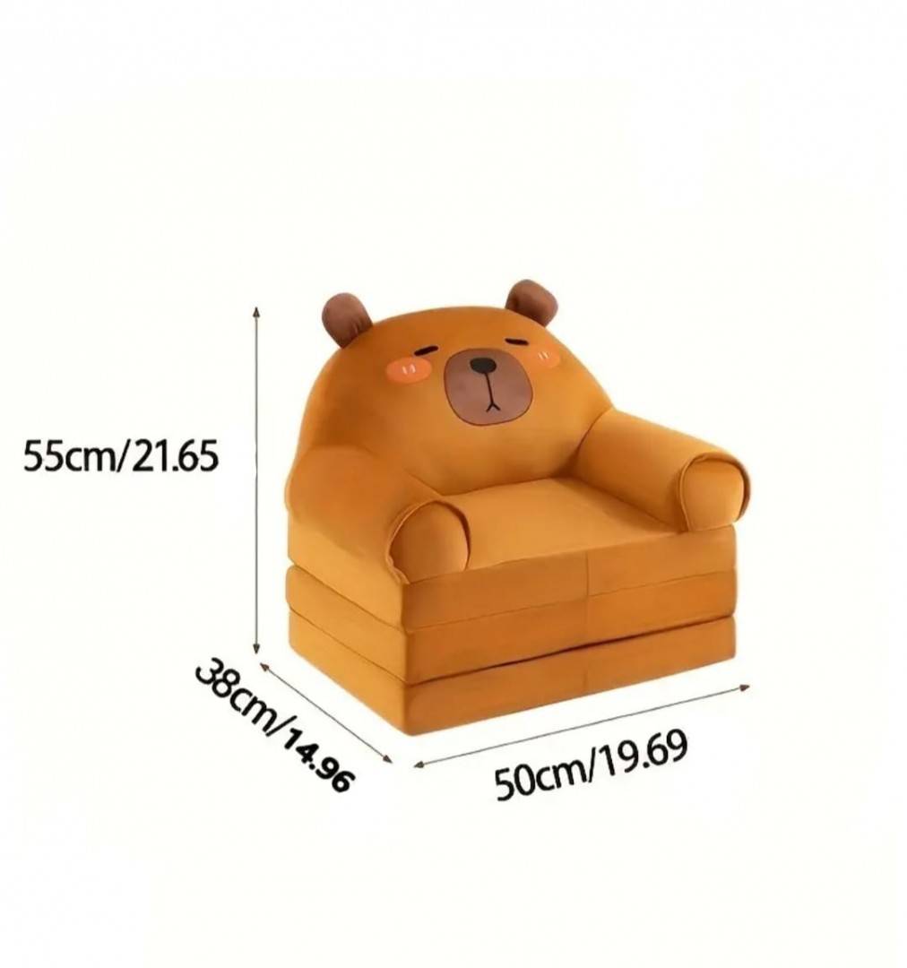 Fotoliu extensibil pentru copii, Capibara, 3 placi, maro, 160 cm