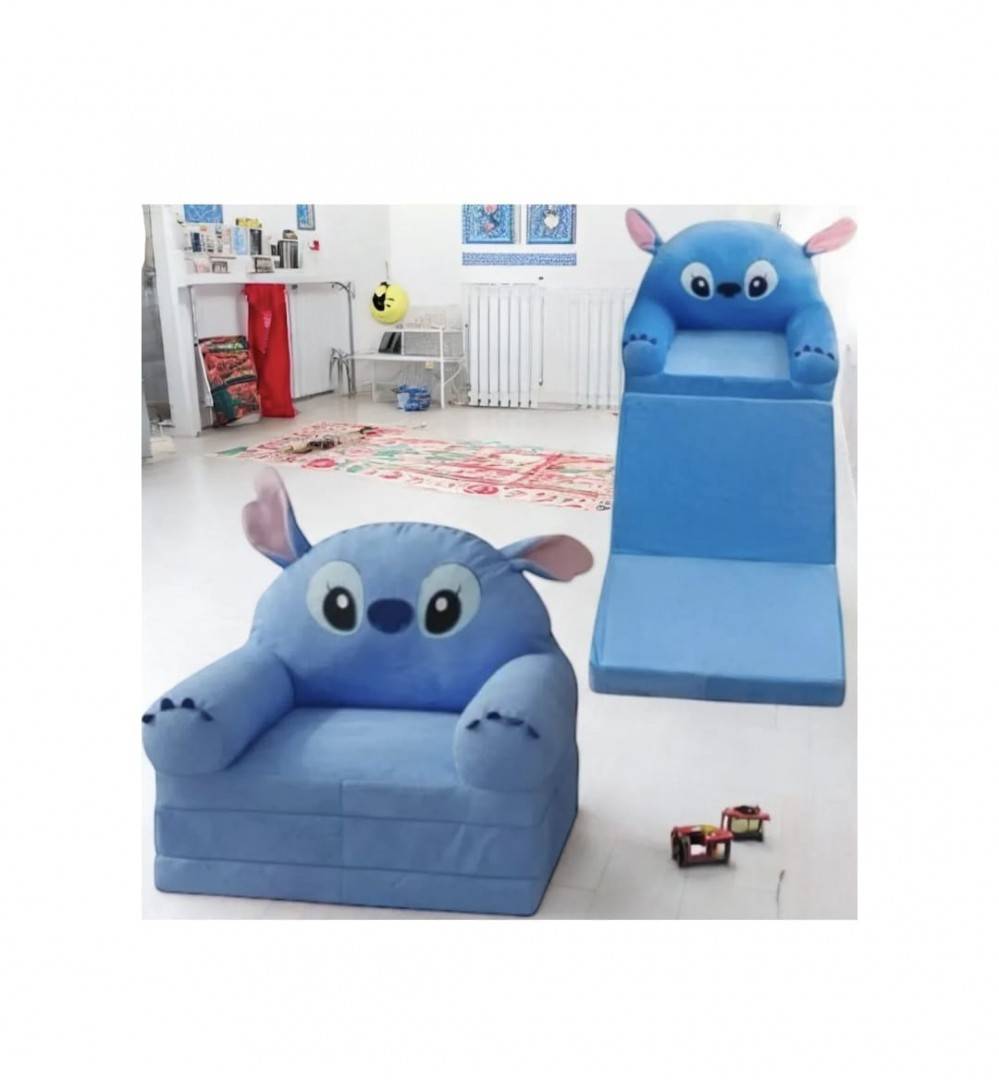 Fotoliu extensibil pentru copii, Stitch, 3 placi, albastru, 120 cm