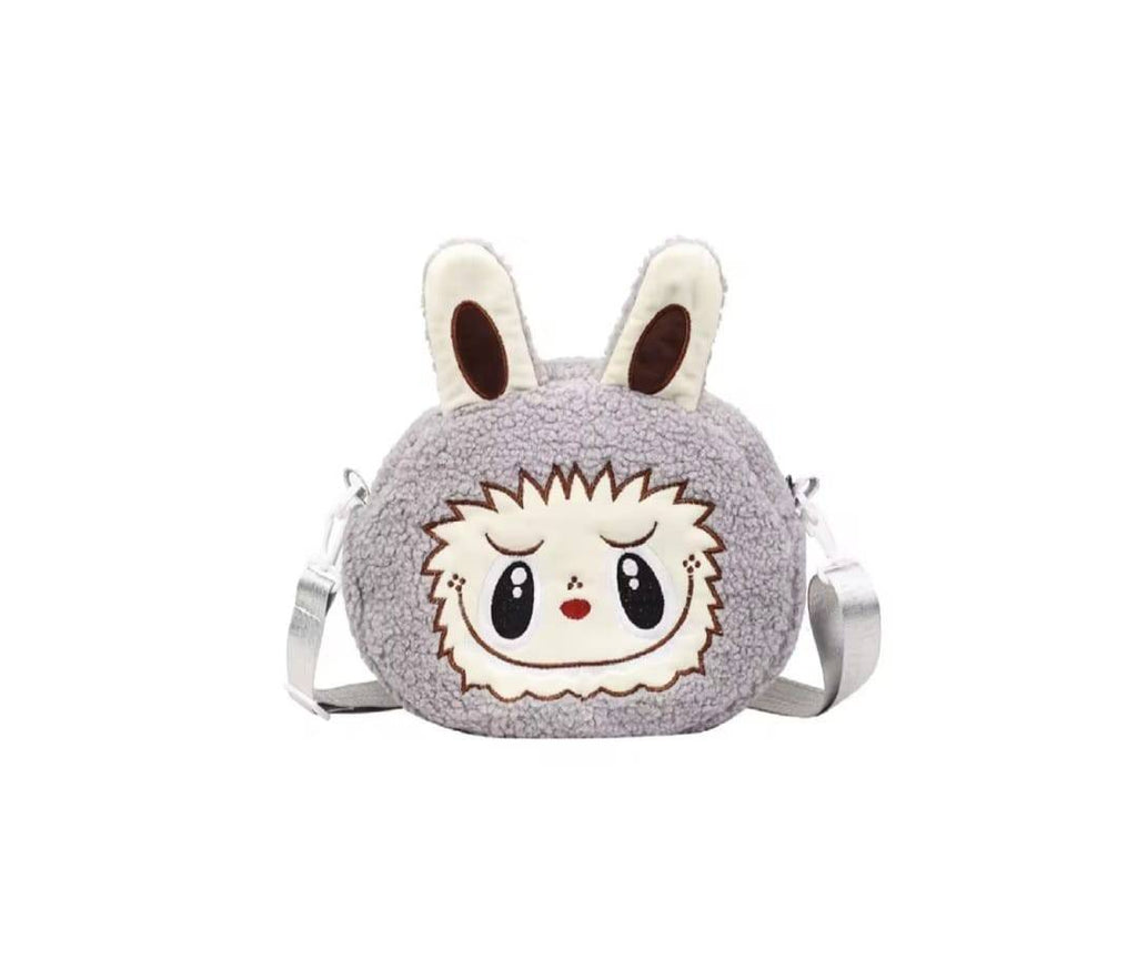 Gentuta pentru copii, tip Labubu, MASHASHOP, gri deschis, 25 cm