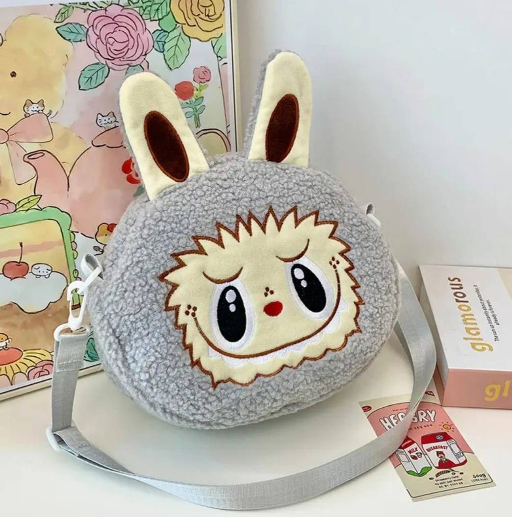 Gentuta pentru copii, tip Labubu, MASHASHOP, gri deschis, 25 cm