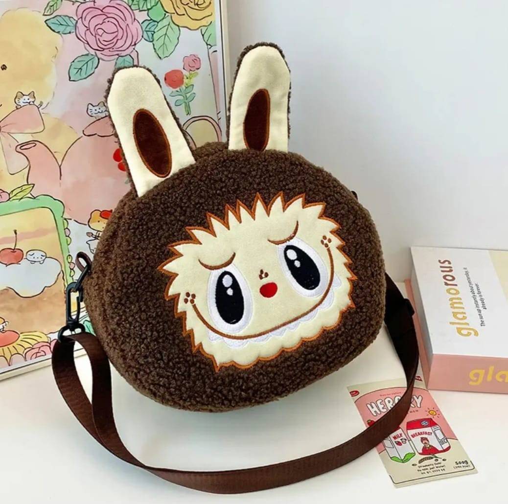 Gentuta pentru copii, tip Labubu, MASHASHOP, maro, 25 cm