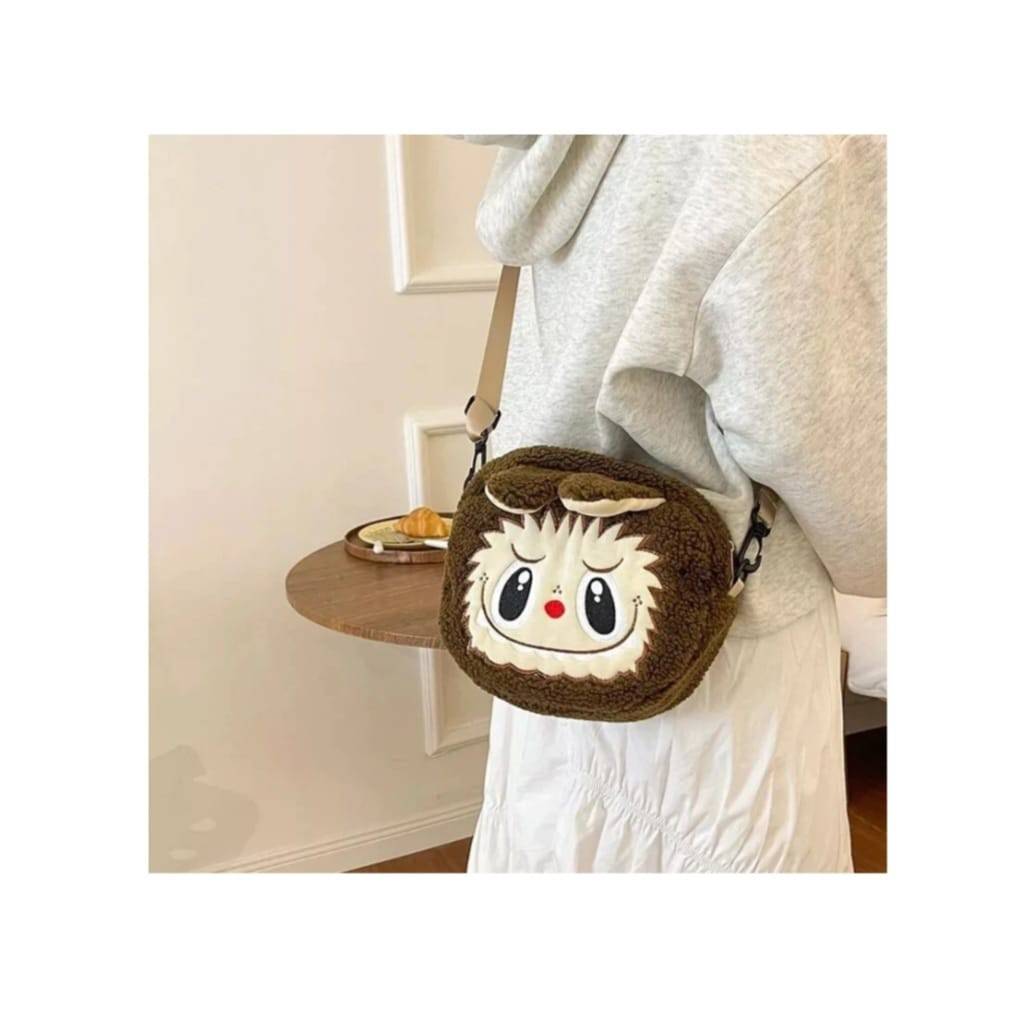 Gentuta pentru copii, tip Labubu, MASHASHOP, maro, 25 cm