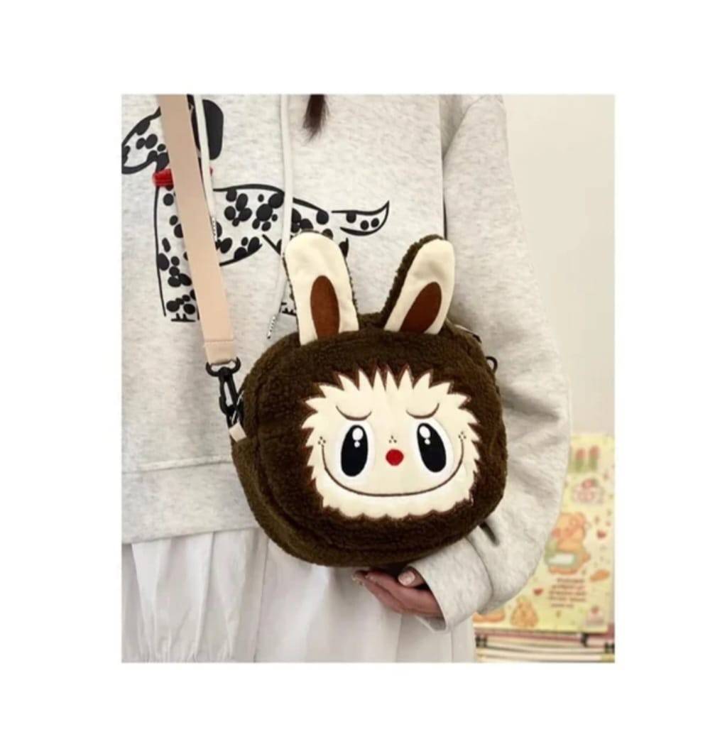 Gentuta pentru copii, tip Labubu, MASHASHOP, maro, 25 cm