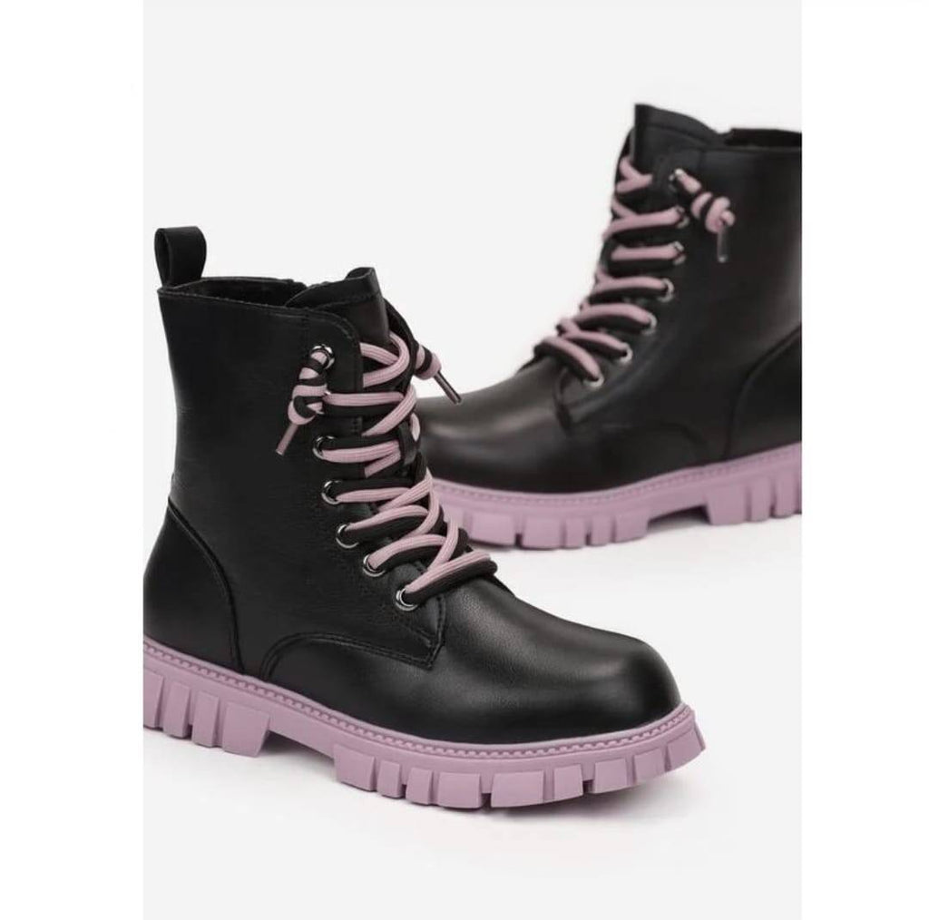 Ghete imblanite pentru fete, Apawwa ND744, negru/mov, 32 EU - 37 EU