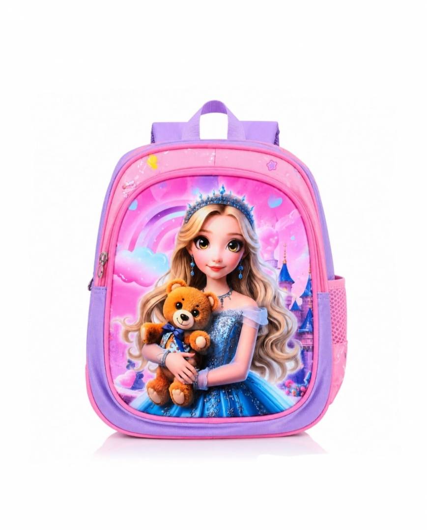 Ghiozdan gradinita, model Printesa, 3 ani - 5 ani, roz/mov, 30 cm