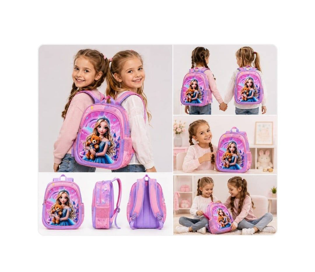 Ghiozdan gradinita, model Printesa, 3 ani - 5 ani, roz/mov, 30 cm