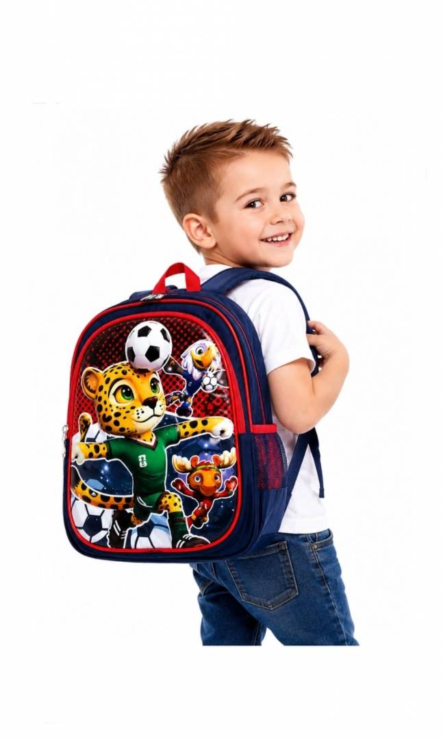 Ghiozdan gradinita, model Zayu, Cupa Mondiala Fotbal, 3 ani - 5 ani, albastru inchis, 30 cm