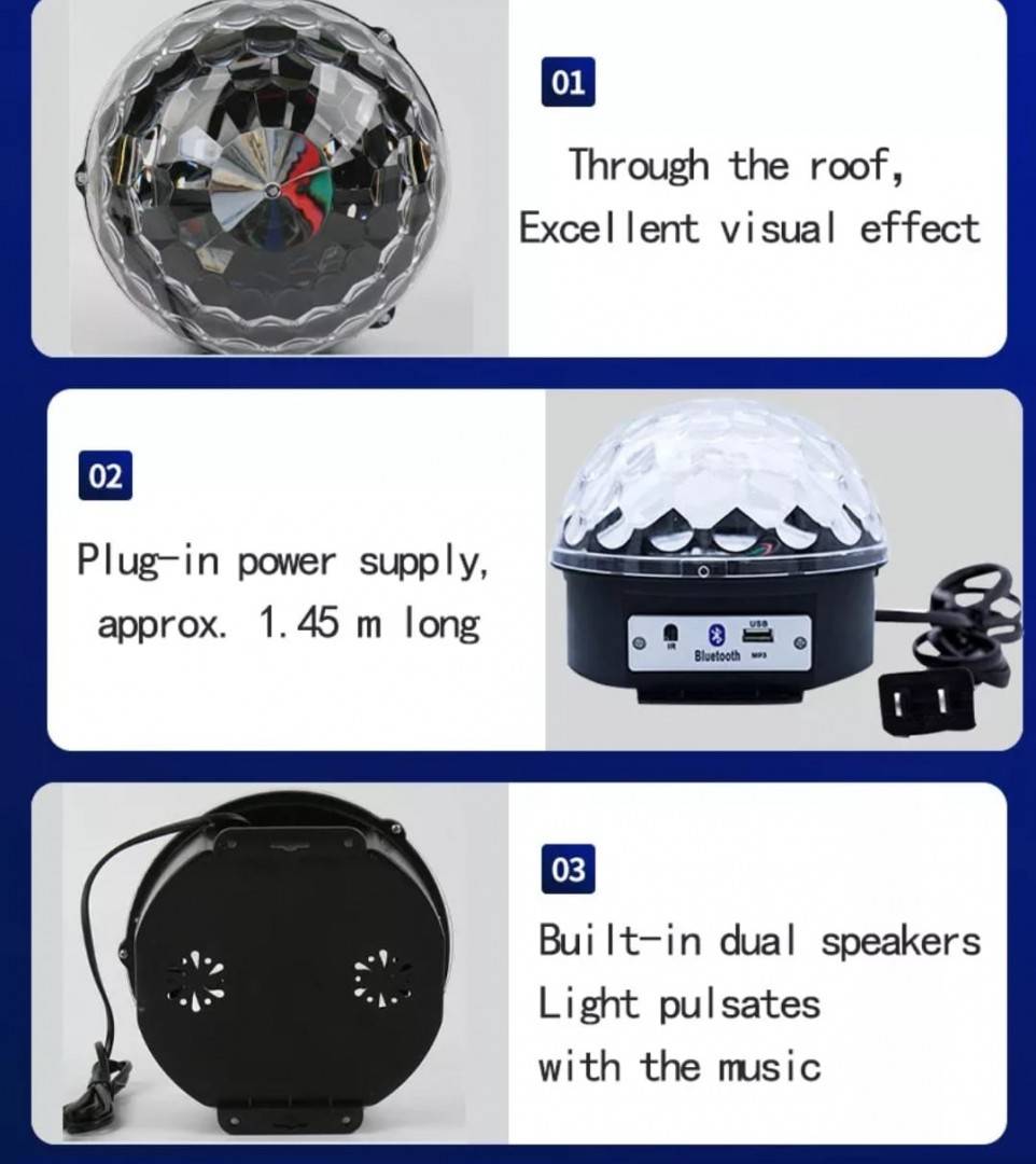 Glob Disco Magic Crystall Ball cu led, difuzor, redare muzica, usb, card, jocuri de lumini multicolore