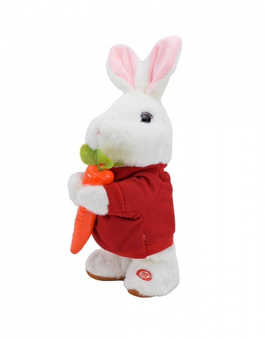 Iepuras interactiv, dansator, repetare vocala, rosu, 38 cm
