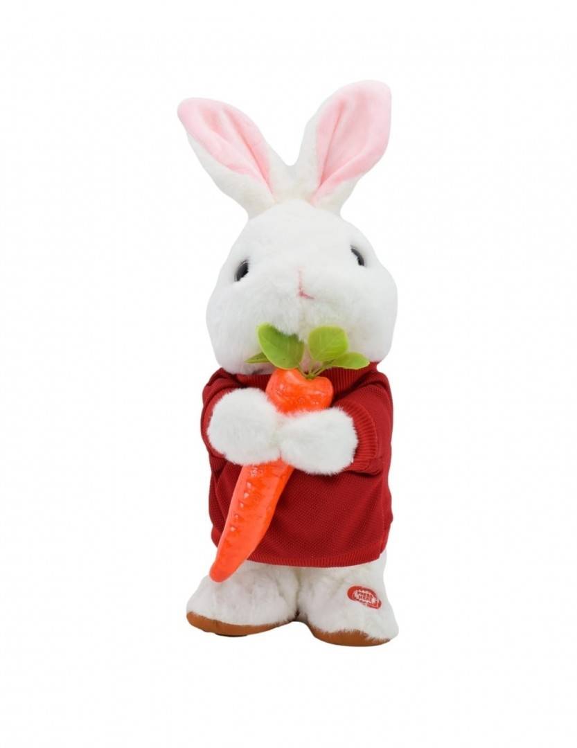 Iepuras interactiv, dansator, repetare vocala, rosu, 38 cm