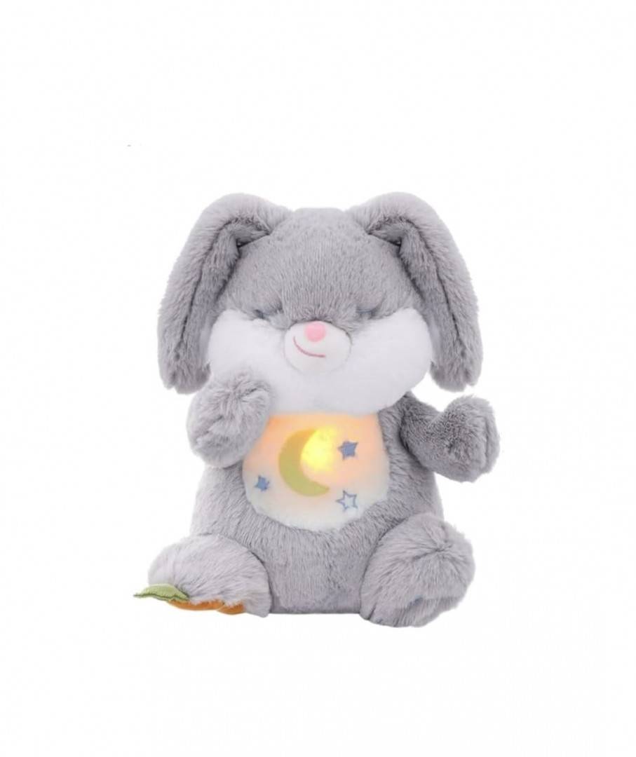 Iepuras interactiv, muzical, respira, lampa de veghe, gri, 30 cm