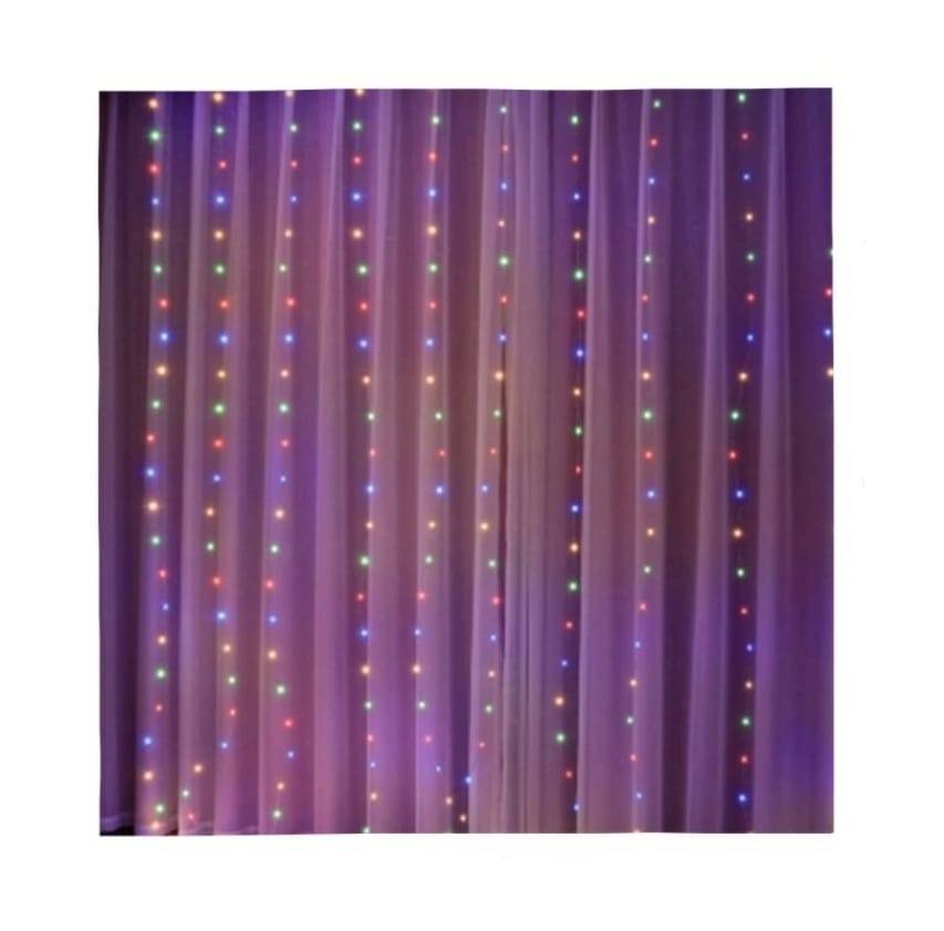 Instalatie luminoasa, Craciun, tip perdea, 3 metri x 3 metri, 300 leduri, 8 jocuri de lumini, multicolor