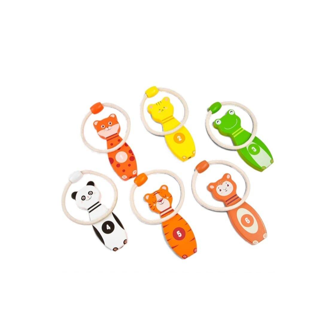 Joc Bowling si Aruncare Inele, lemn, multicolor