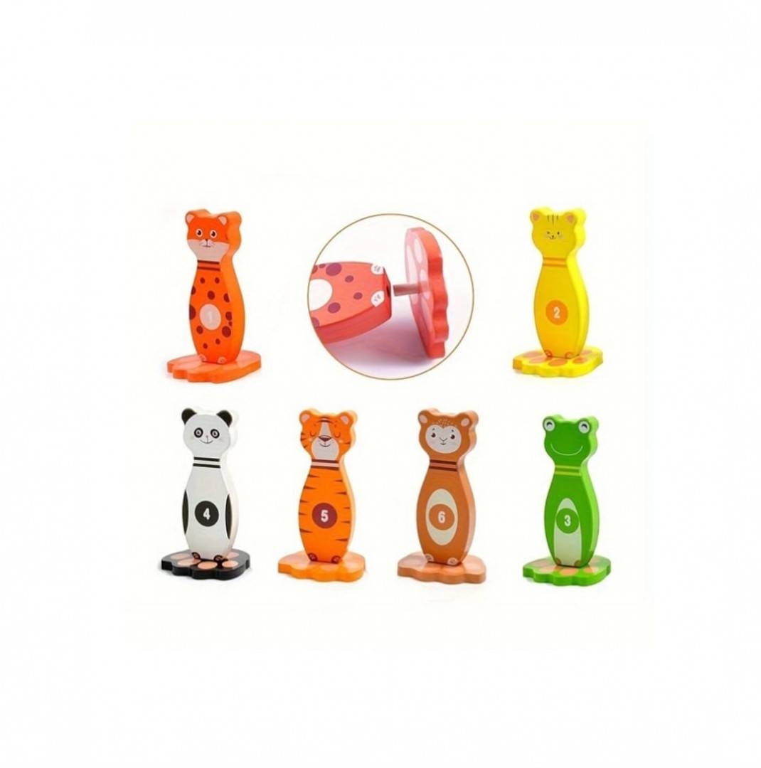 Joc Bowling si Aruncare Inele, lemn, multicolor