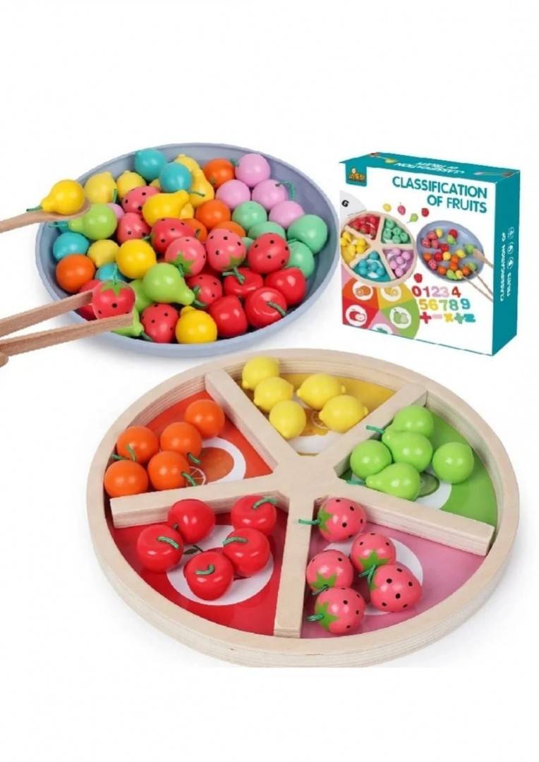 Joc montessori si sortarea fructelor, calcule matematice simple,din lemn,