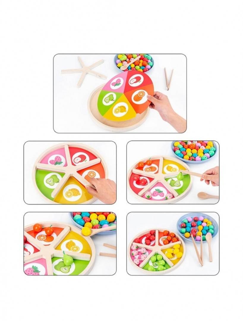 Joc montessori si sortarea fructelor, calcule matematice simple,din lemn,