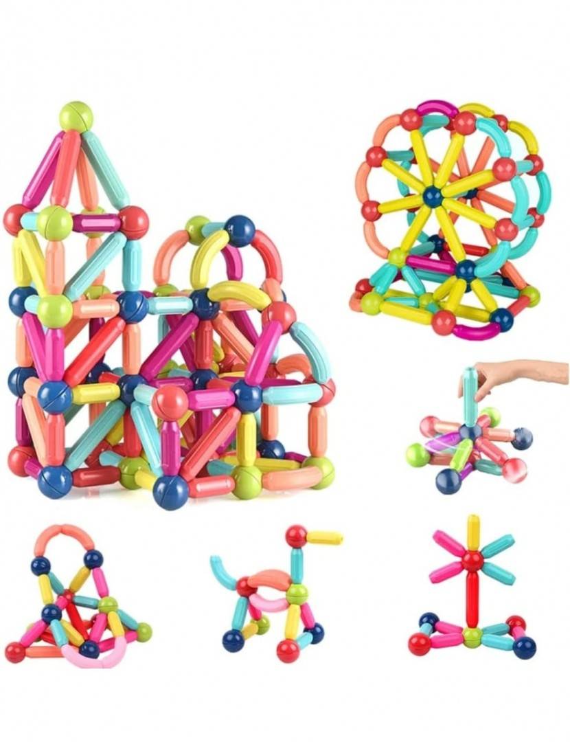 Joc Constructii Magnetice, Sticks Building Onshine, multicolor, 128 piese