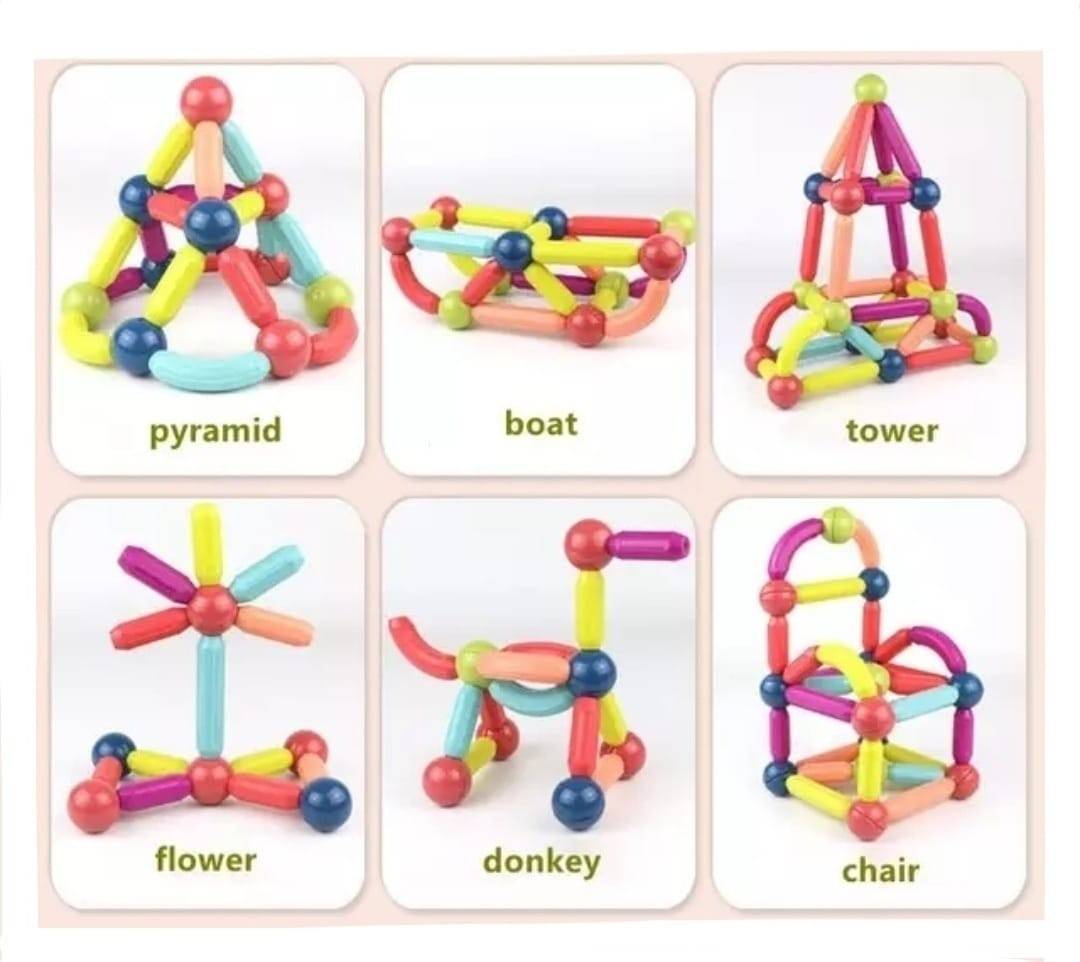 Joc Constructii Magnetice, Sticks Building Onshine, multicolor, 128 piese