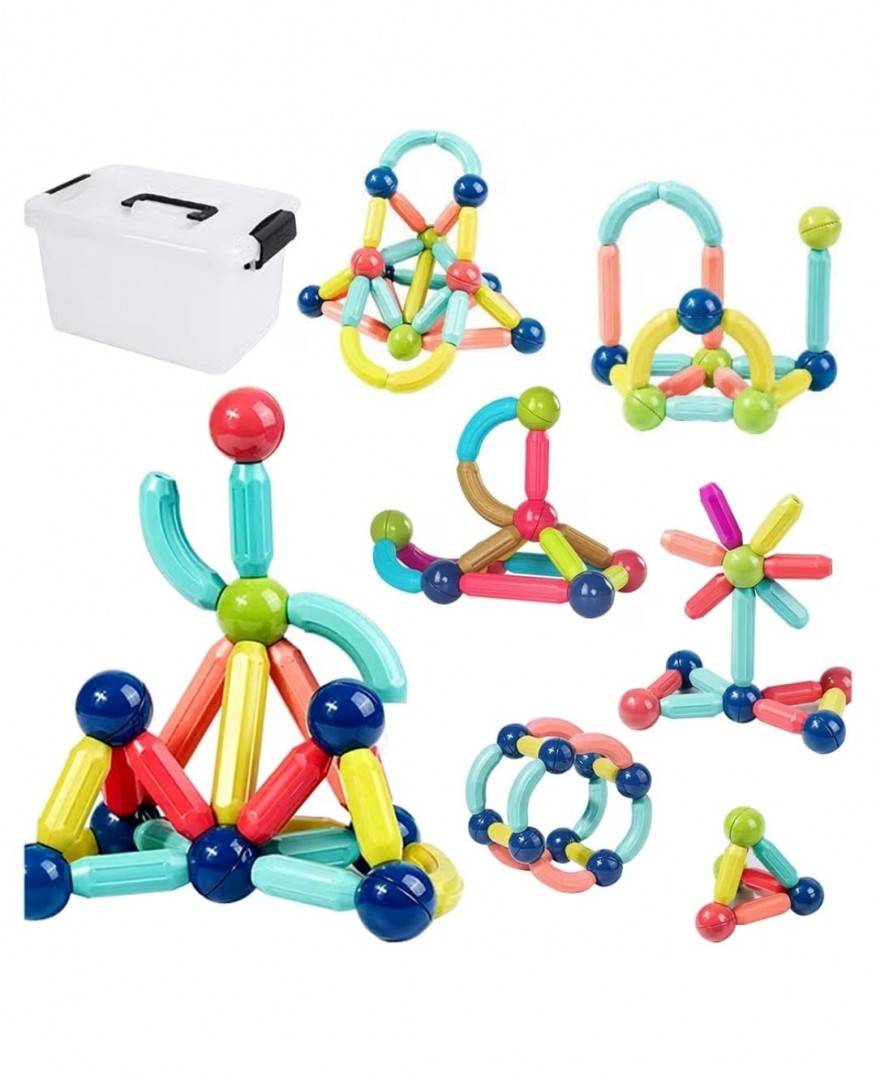 Joc Constructii Magnetice, Sticks Building Onshine, multicolor, 130 piese