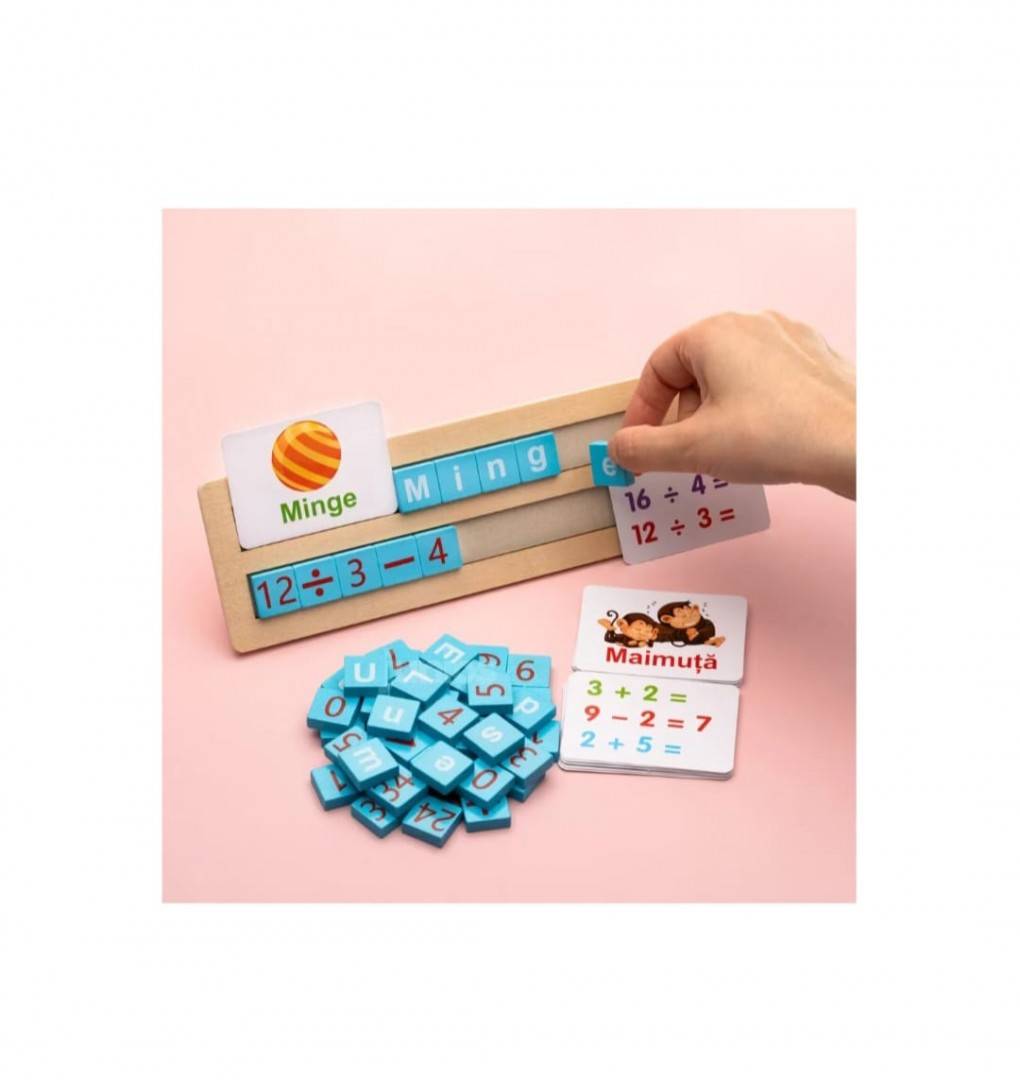Joc de asociere si sortare in limba Romana, Matematica si Alfabet, lemn, 3 ani+