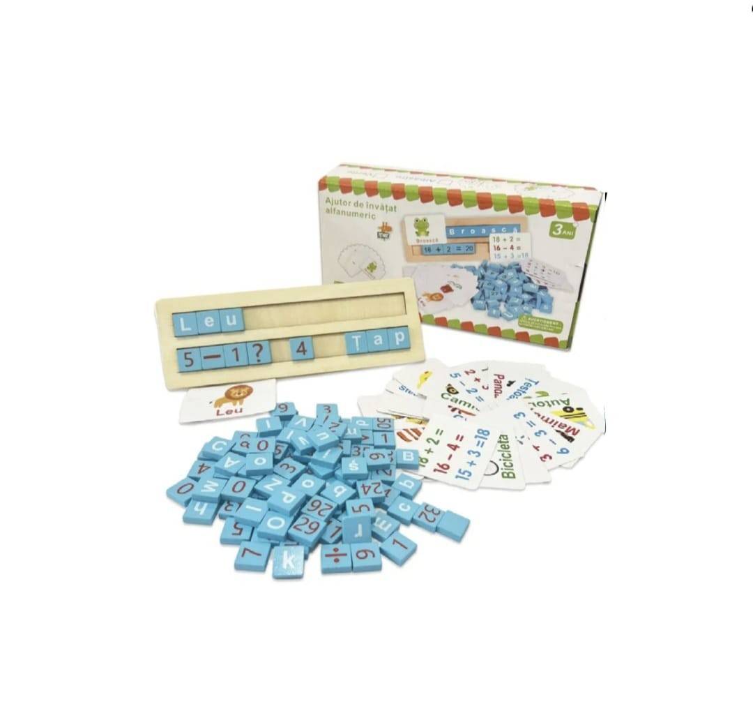 Joc de asociere si sortare in limba Romana, Matematica si Alfabet, lemn, 3 ani+