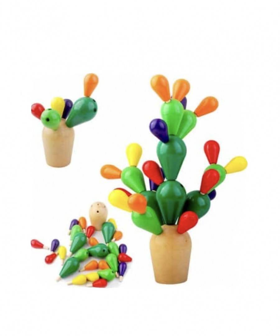 Joc de constructie si echilibru, Cactus, lemn, 3 ani+