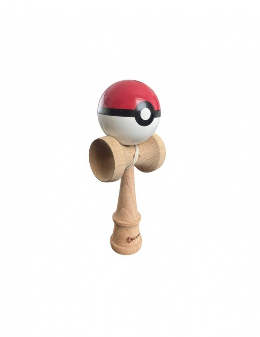 Joc de indemanare, Kendama, Grip, model Pokemon, rosu/ alb, 18 cm