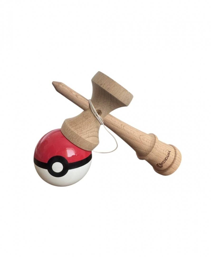 Joc de indemanare, Kendama, Grip, model Pokemon, rosu/ alb, 18 cm