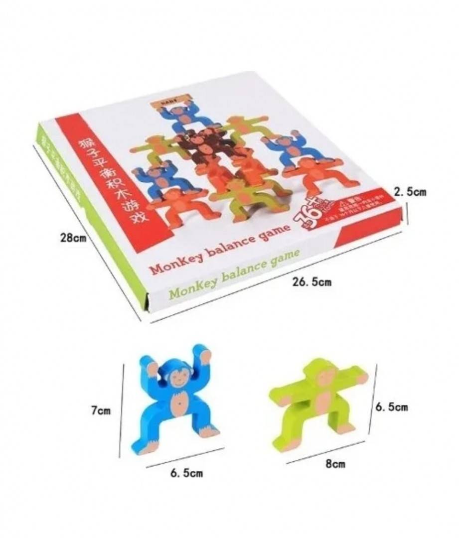Joc de indemanare, maimute acrobate din lemn, Maimute, 16 piese, multicolor