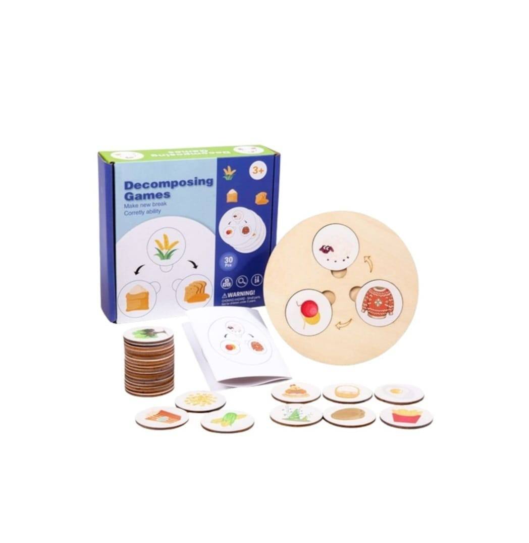 Joc de logică și asociere, Decomposing Game, montessoril, lemn, 30 piese