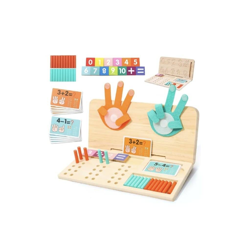 Joc de numarat pe degete, montessori, piese detasabile, cu arici, pentru gradinita, lemn