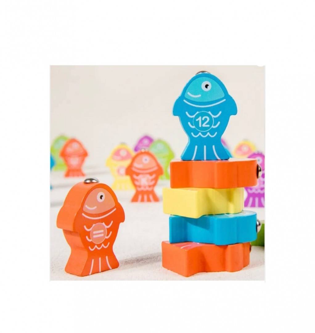 Joc de pescuit Fishing Game, magnetic cu litere si cifre, multicolor, lemn