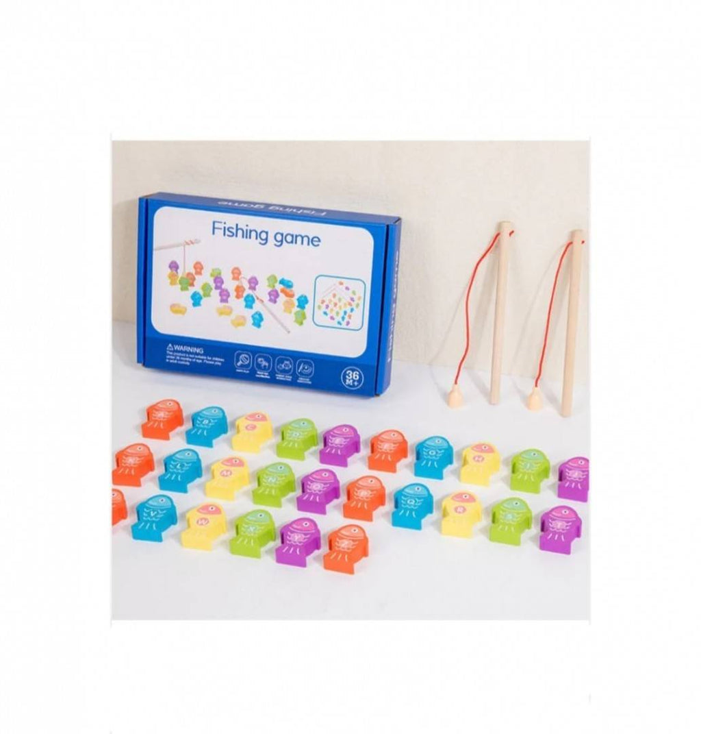 Joc de pescuit Fishing Game, magnetic cu litere si cifre, multicolor, lemn