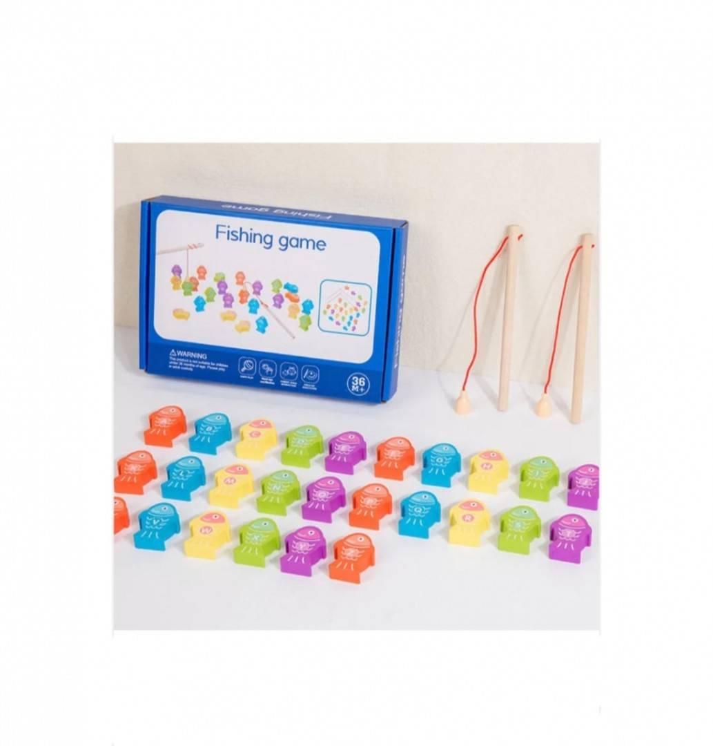 Joc de pescuit Fishing Game, magnetic cu litere si cifre, multicolor, lemn
