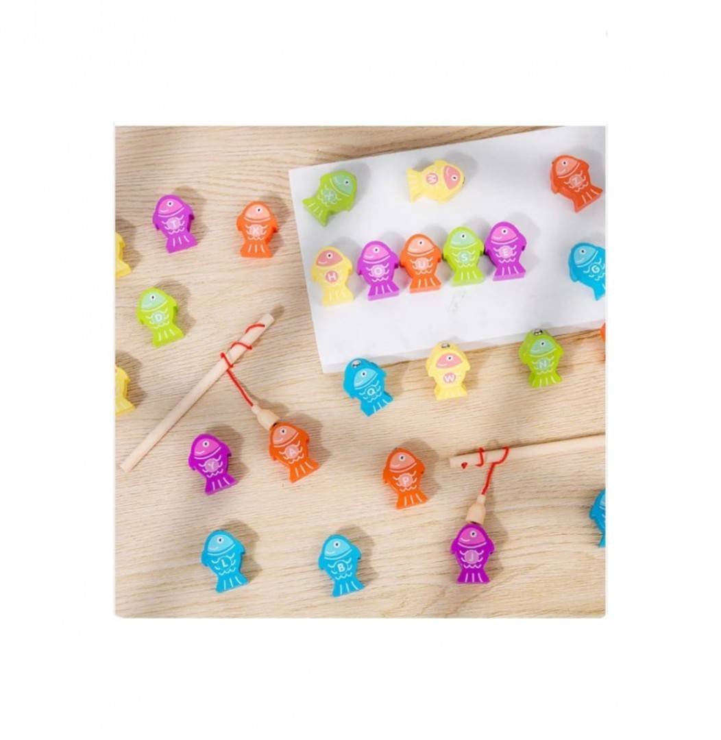 Joc de pescuit Fishing Game, magnetic cu litere si cifre, multicolor, lemn