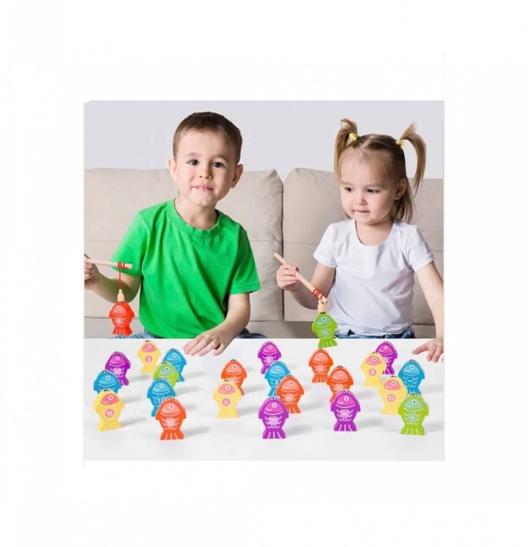 Joc de pescuit Fishing Game, magnetic cu litere si cifre, multicolor, lemn