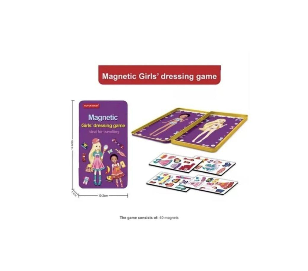 Joc de societate de tip magnetic, Girls Dressing Game, Set creativ cu haine si accesorii, multicolor, 18 cm, 8 ani+