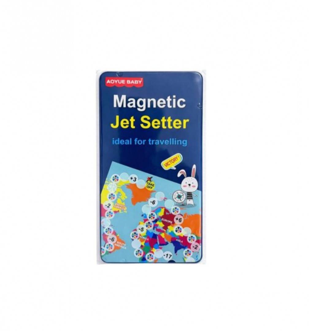 Joc de societate de tip magnetic, Jet Setter ,Calatorie in jurul lumii, albastru, 18 cm, 4 ani+