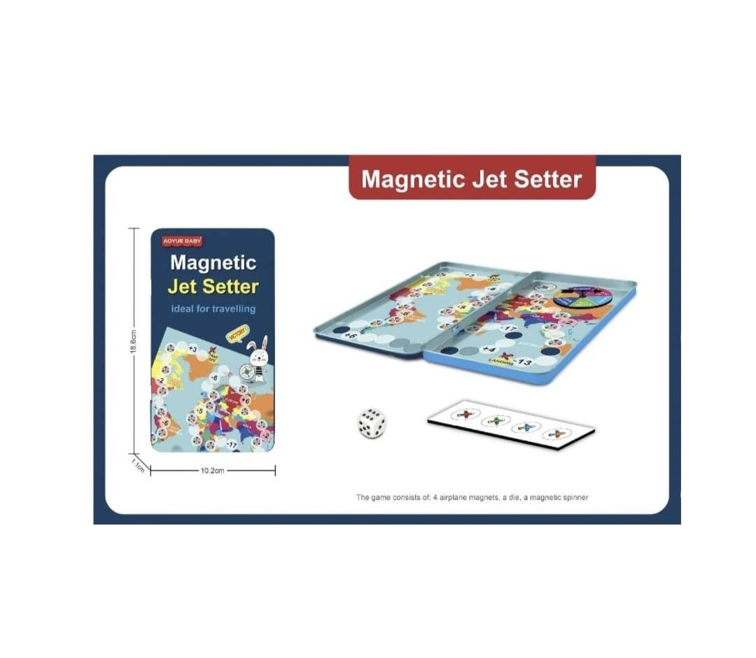 Joc de societate de tip magnetic, Jet Setter ,Calatorie in jurul lumii, albastru, 18 cm, 4 ani+