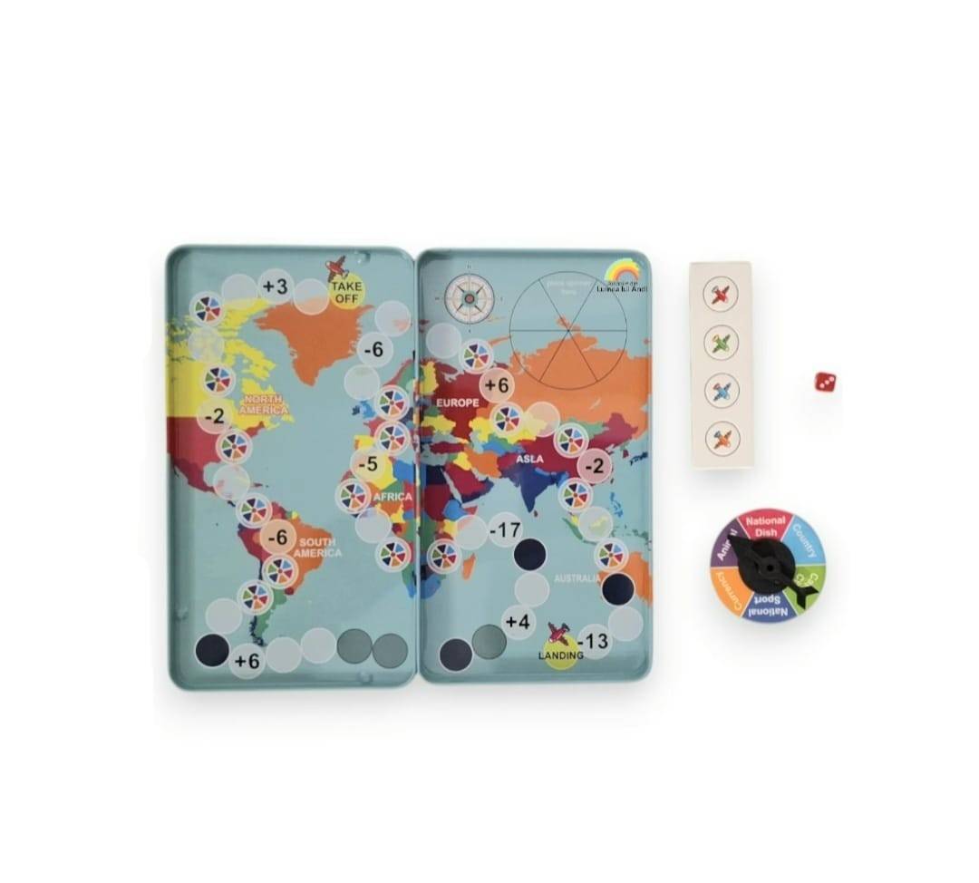 Joc de societate de tip magnetic, Jet Setter ,Calatorie in jurul lumii, albastru, 18 cm, 4 ani+