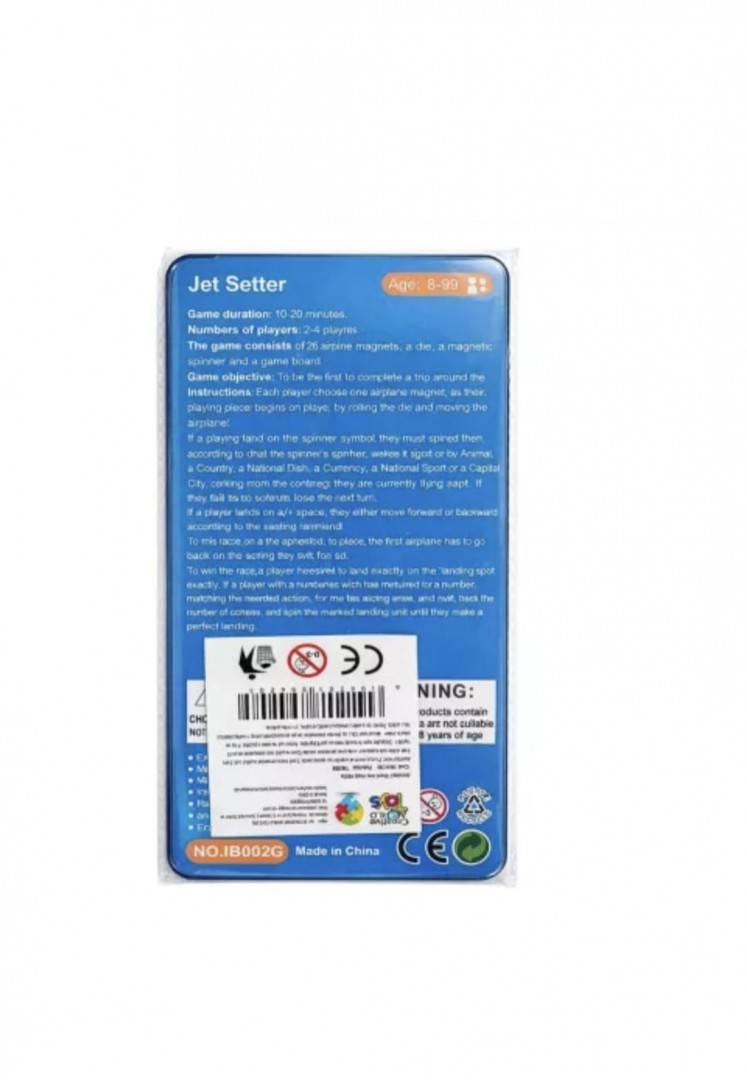 Joc de societate de tip magnetic, Jet Setter ,Calatorie in jurul lumii, albastru, 18 cm, 4 ani+