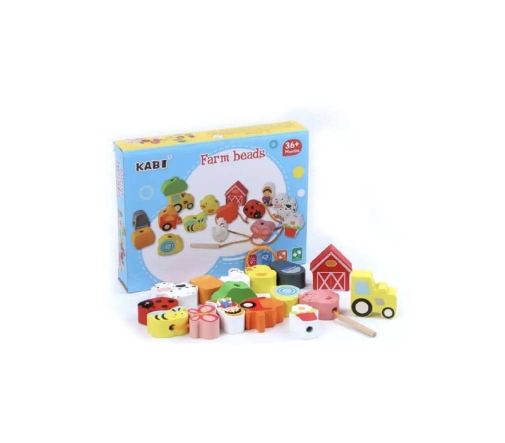 Joc de tip Montessori, Ferma, margele din lemn, 3 ani+
