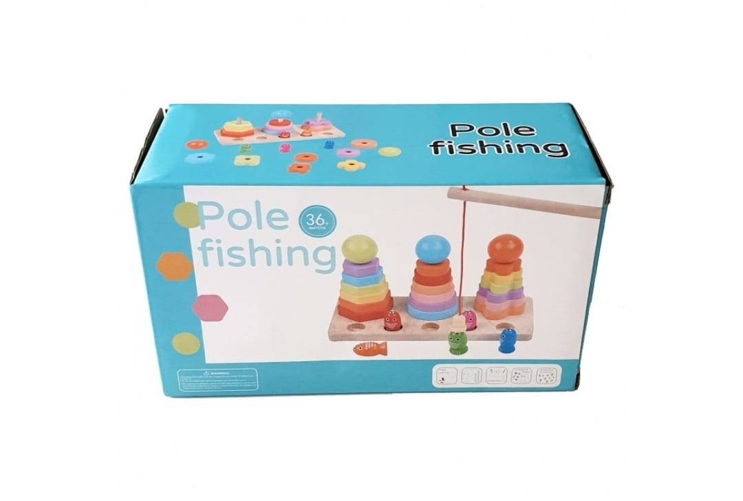 Joc educativ 3 in 1, Pole Fishing, sortator, pescuit si sortator, lemn, multicolor, 27 piese – imagine 2 | Masha Shop