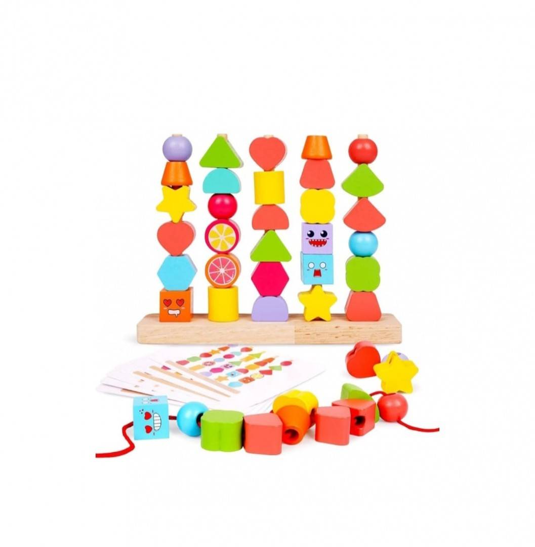 Joc educativ de stivuire cu 5 coloane, lemn, multicolor, 3 ani+