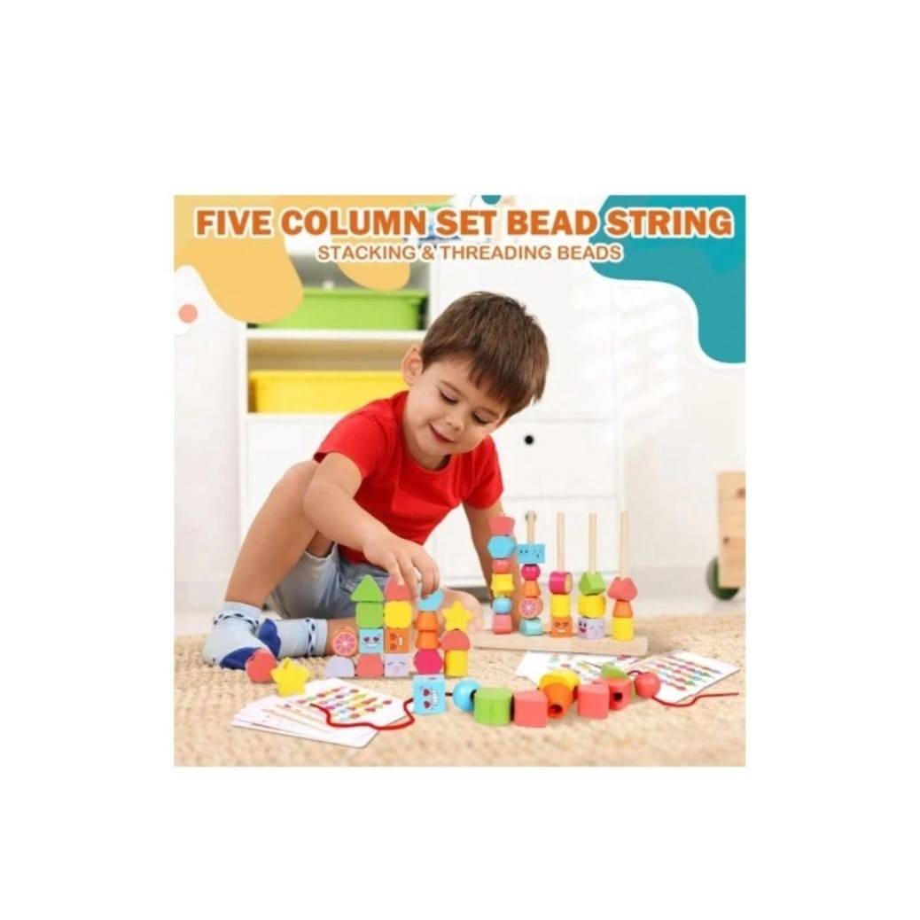 Joc educativ de stivuire cu 5 coloane, lemn, multicolor, 3 ani+